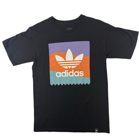 Adidas Men’s Small Black Trefoil T-Shirt Orange Aqua Graphic Tee - Picture 1 of 6